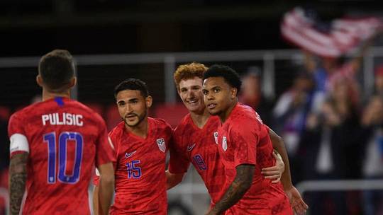 WASHINGTON, DC - OCTOBER 11:The United States celebrates after a goal by United States midfielder Weston Mckennie (8) during the CONCACAF Nations League game between the USMNT and Cuba at Audi Field on Friday, October 11, 2019. (Photo by Toni L. Sandys/The Washington Post via Getty Images)